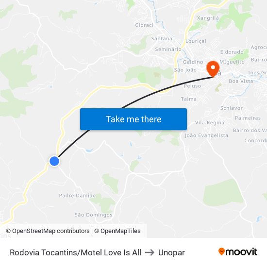 Rodovia Tocantins/Motel Love Is All to Unopar map