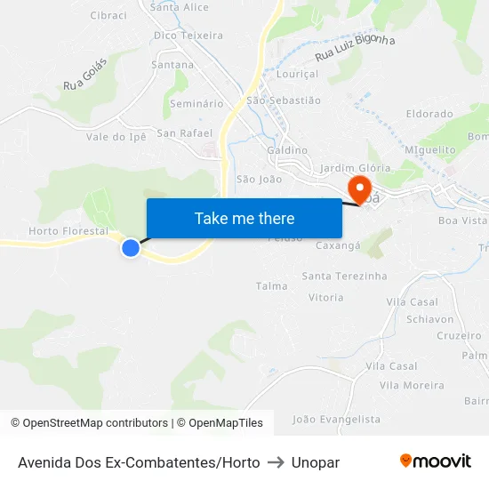 Avenida Dos Ex-Combatentes/Horto to Unopar map