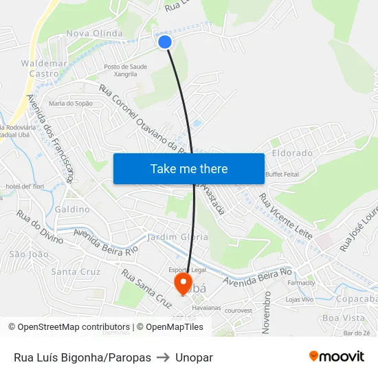 Rua Luís Bigonha/Paropas to Unopar map