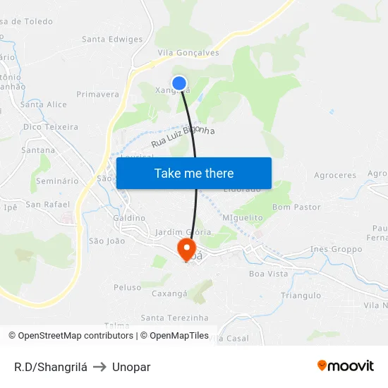 R.D/Shangrilá to Unopar map