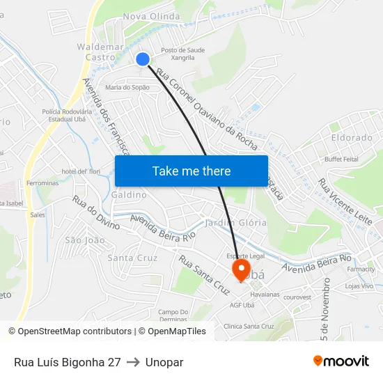 Rua Luís Bigonha 27 to Unopar map