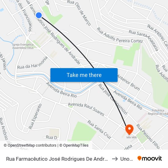 Rua Farmacêutico José Rodrigues De Andrade, 313 to Unopar map