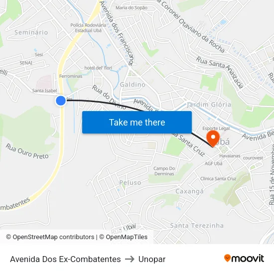 Avenida Dos Ex-Combatentes to Unopar map