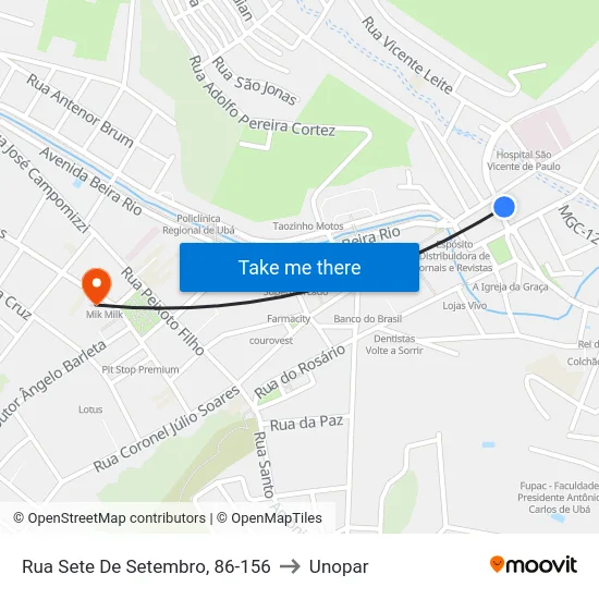 Rua Sete De Setembro, 86-156 to Unopar map