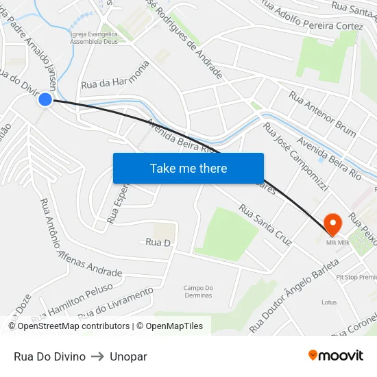 Rua Do Divino to Unopar map