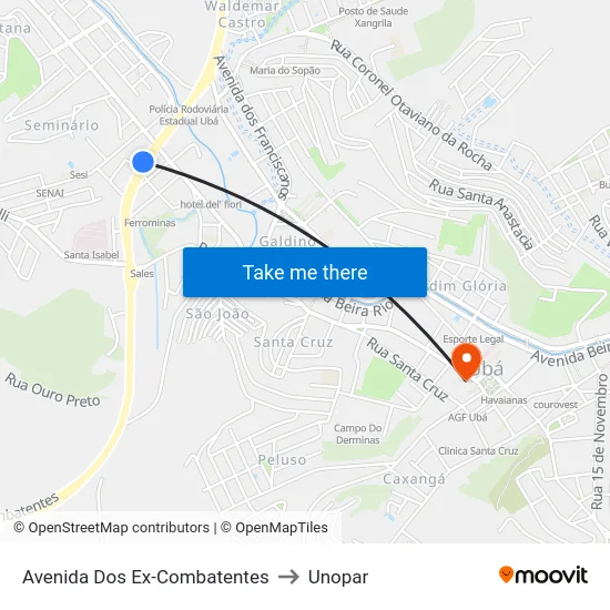 Avenida Dos Ex-Combatentes to Unopar map