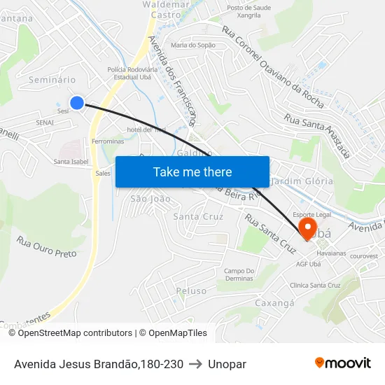 Avenida Jesus Brandão,180-230 to Unopar map