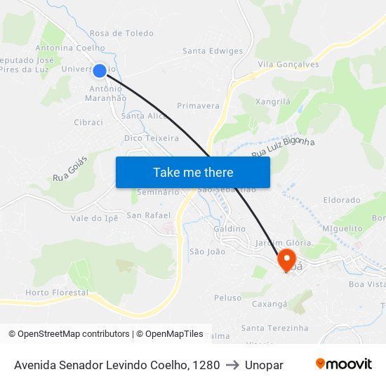 Avenida Senador Levindo Coelho, 1280 to Unopar map