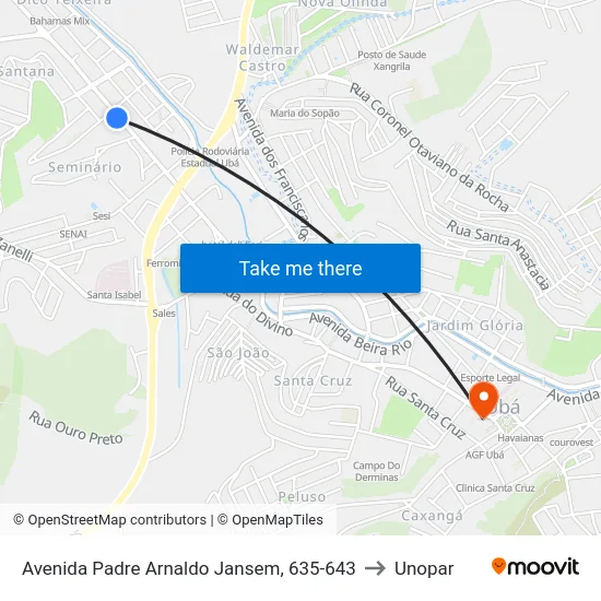 Avenida Padre Arnaldo Jansem, 635-643 to Unopar map