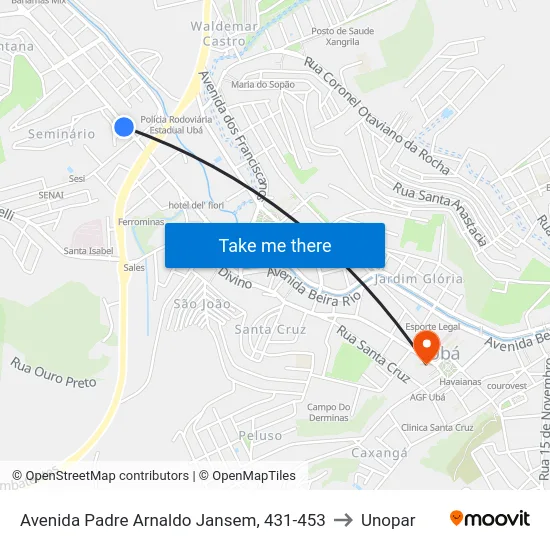 Avenida Padre Arnaldo Jansem, 431-453 to Unopar map