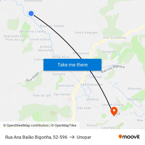 Rua Ana Baião Bigonha, 52-596 to Unopar map