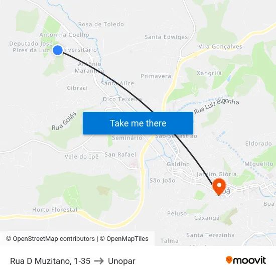 Rua D Muzitano, 1-35 to Unopar map