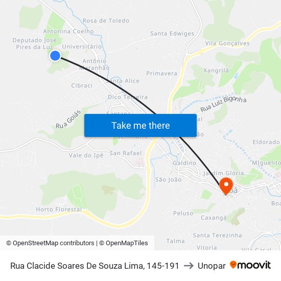 Rua Clacide Soares De Souza Lima, 145-191 to Unopar map