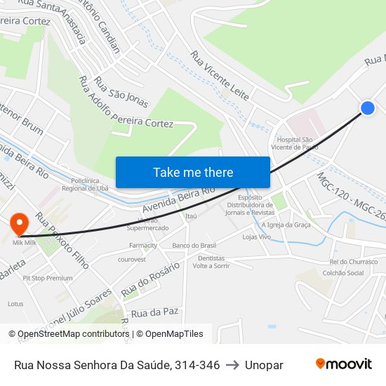 Rua Nossa Senhora Da Saúde, 314-346 to Unopar map