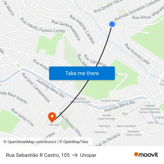 Rua Sebastião R Castro, 105 to Unopar map