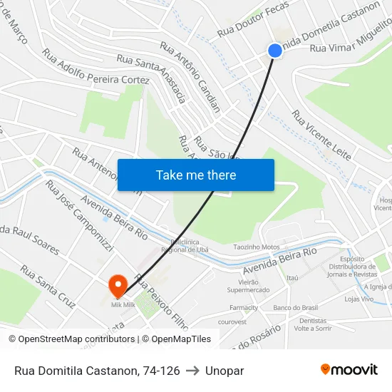 Rua Domitila Castanon, 74-126 to Unopar map