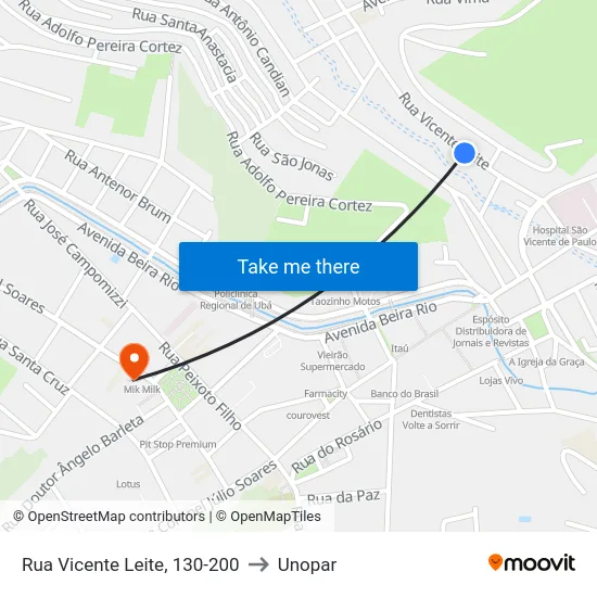 Rua Vicente Leite, 130-200 to Unopar map