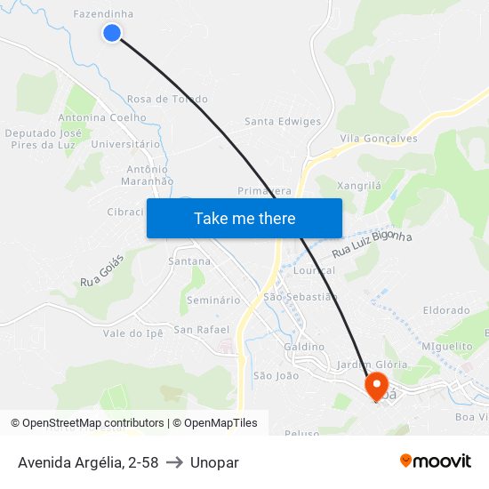 Avenida Argélia, 2-58 to Unopar map