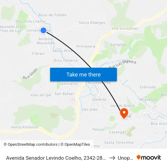 Avenida Senador Levindo Coelho, 2342-2884 to Unopar map