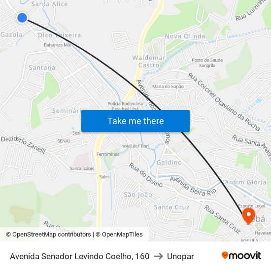 Avenida Senador Levindo Coelho, 160 to Unopar map