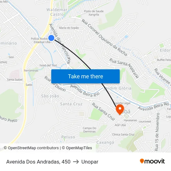 Avenida Dos Andradas, 450 to Unopar map