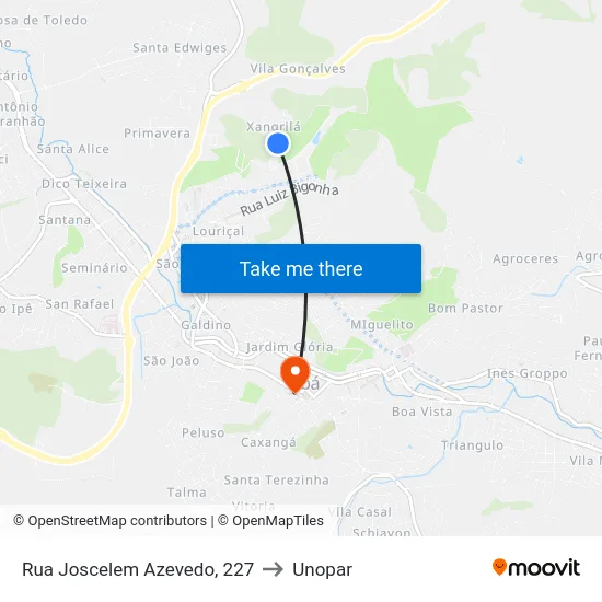Rua Joscelem Azevedo, 227 to Unopar map