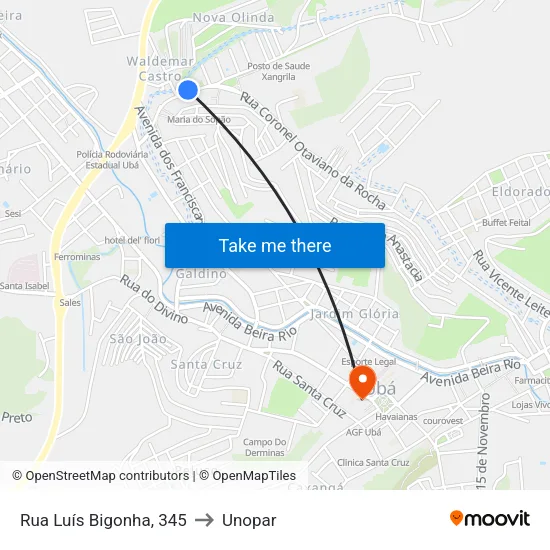 Rua Luís Bigonha, 345 to Unopar map