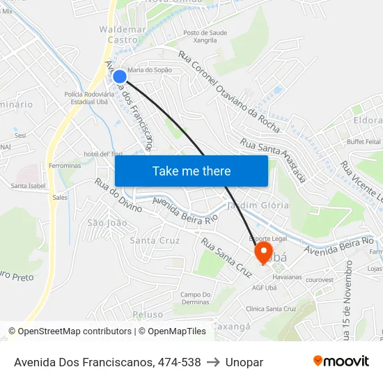 Avenida Dos Franciscanos, 474-538 to Unopar map