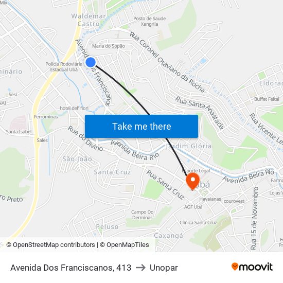 Avenida Dos Franciscanos, 413 to Unopar map