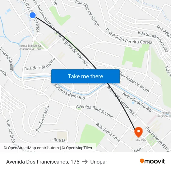 Avenida Dos Franciscanos, 175 to Unopar map