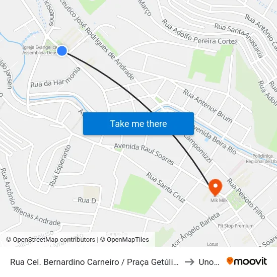 Rua Cel. Bernardino Carneiro / Praça Getúlio Vargas to Unopar map