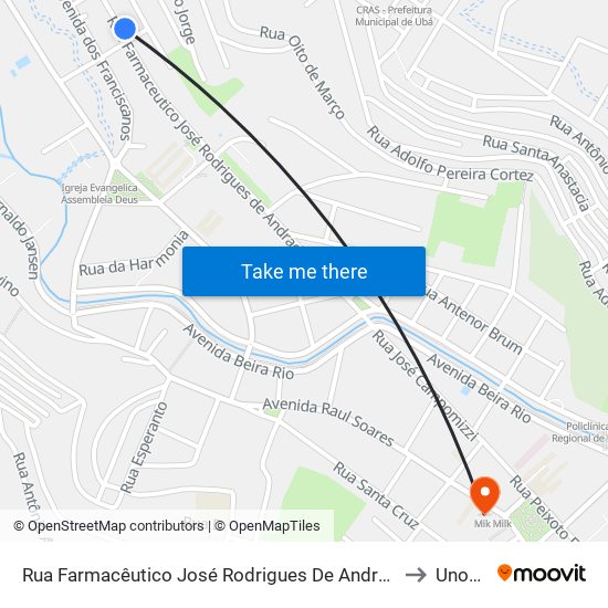 Rua Farmacêutico José Rodrigues De Andrade, 190 to Unopar map