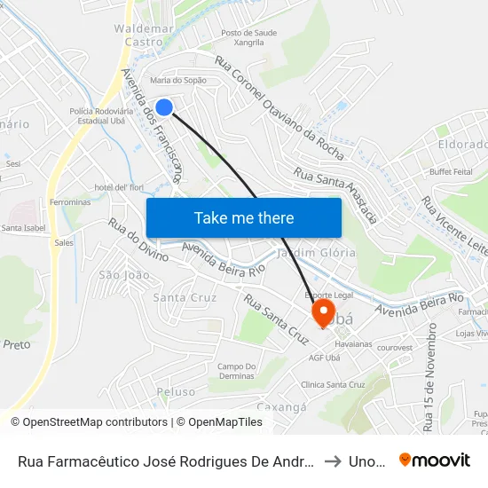Rua Farmacêutico José Rodrigues De Andrade, 53 to Unopar map