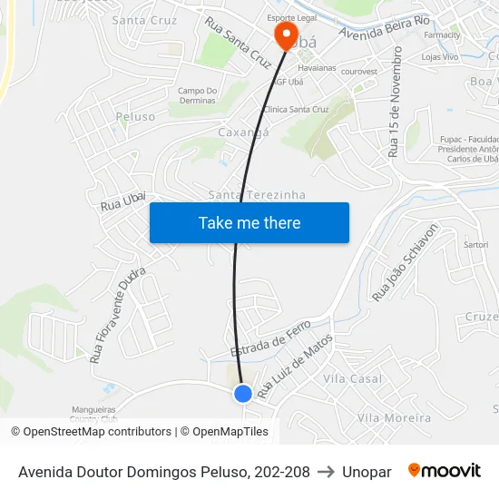 Avenida Doutor Domingos Peluso, 202-208 to Unopar map