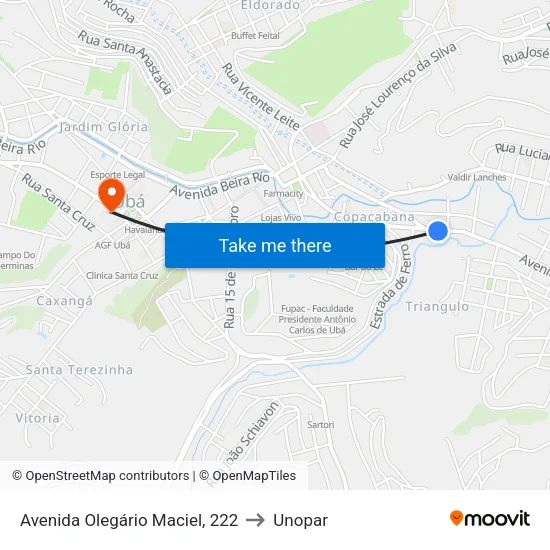 Avenida Olegário Maciel, 222 to Unopar map