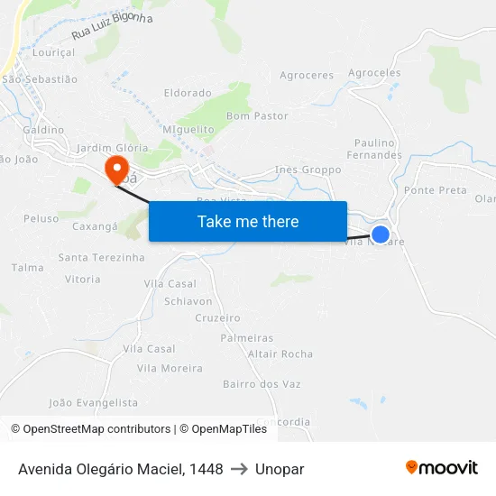 Avenida Olegário Maciel, 1448 to Unopar map