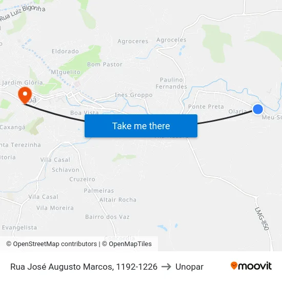 Rua José Augusto Marcos, 1192-1226 to Unopar map