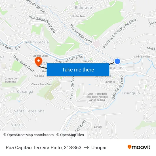 Rua Capitão Teixeira Pinto, 313-363 to Unopar map