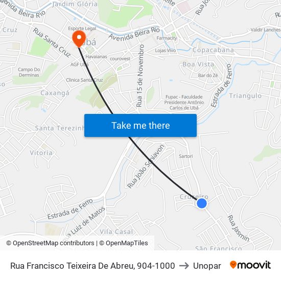 Rua Francisco Teixeira De Abreu, 904-1000 to Unopar map