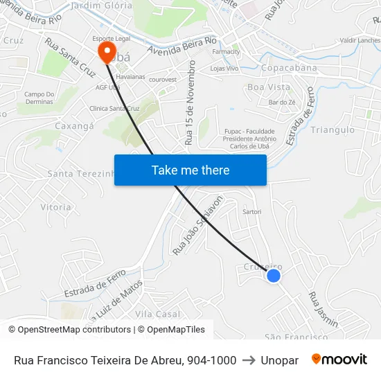 Rua Francisco Teixeira De Abreu, 904-1000 to Unopar map