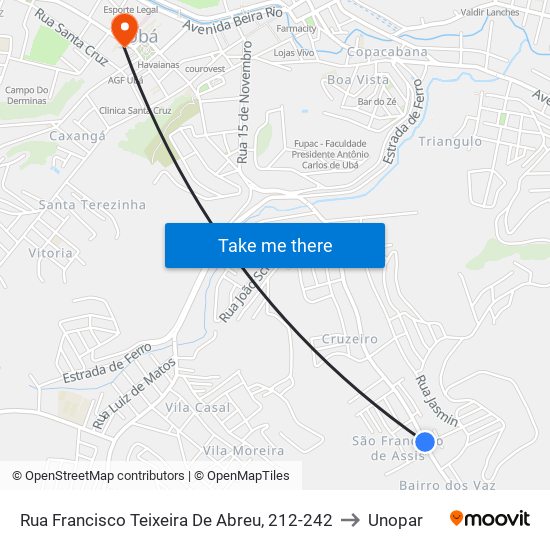 Rua Francisco Teixeira De Abreu, 212-242 to Unopar map