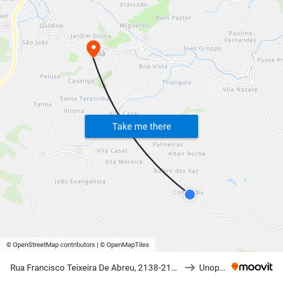 Rua Francisco Teixeira De Abreu, 2138-2160 to Unopar map