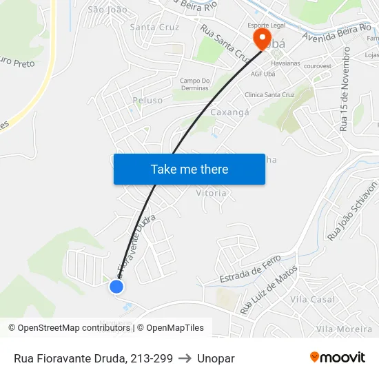 Rua Fioravante Druda, 213-299 to Unopar map