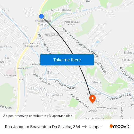Rua Joaquim Boaventura Da Silveira, 364 to Unopar map