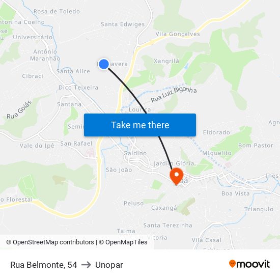Rua Belmonte, 54 to Unopar map