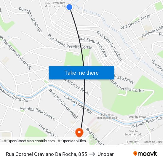 Rua Coronel Otaviano Da Rocha, 855 to Unopar map