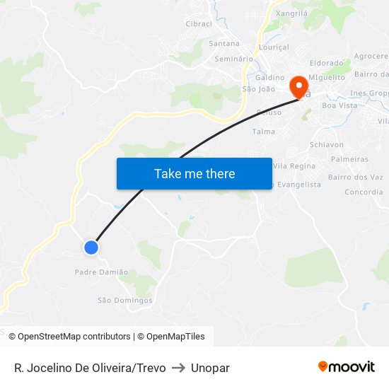 R. Jocelino De Oliveira/Trevo to Unopar map