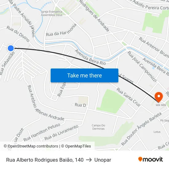 Rua Alberto Rodrigues Baião, 140 to Unopar map