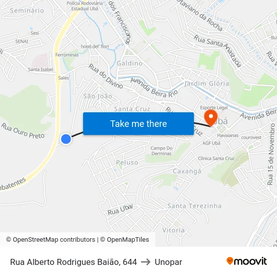 Rua Alberto Rodrigues Baião, 644 to Unopar map