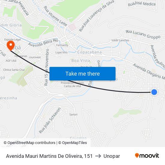 Avenida Mauri Martins De Oliveira, 151 to Unopar map